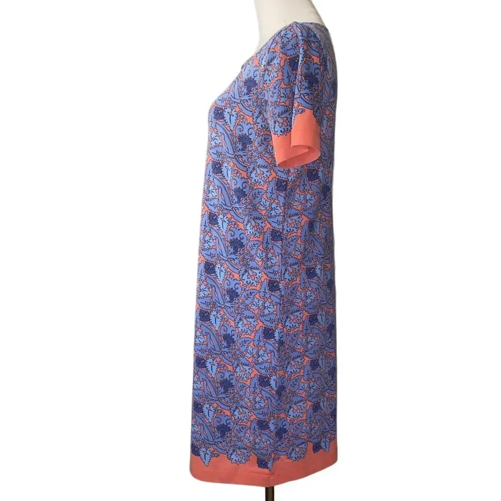 Tory Burch 100% Pima Cotton Elisabeth Printed Shift Dress Blue Coral EUC Small